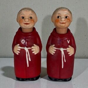 Vintage Goebel Hummel Red Friar Tuck Monks Oil And Vinegar Cruets Germany 60's
